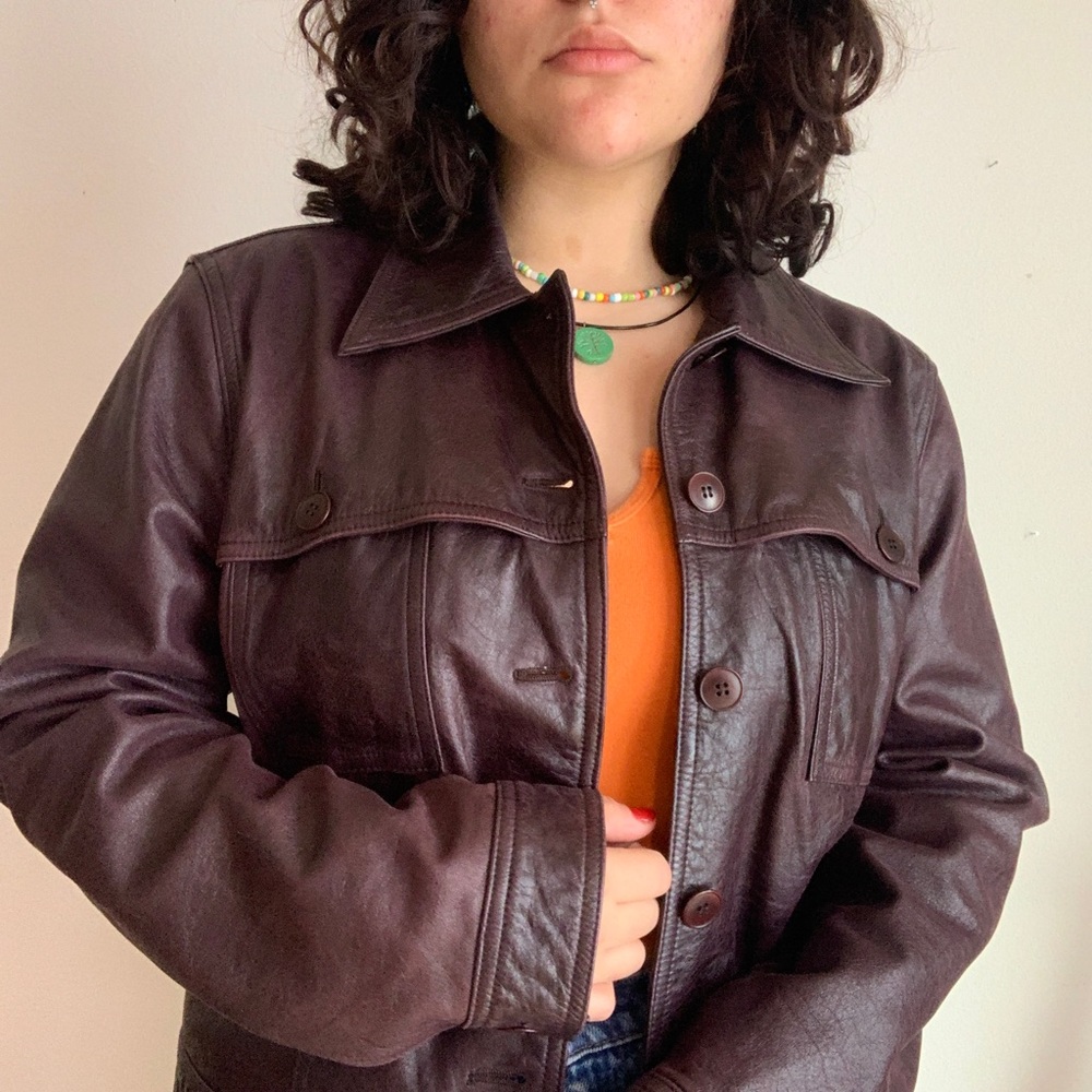 100% Nine West burgundy leather jacket